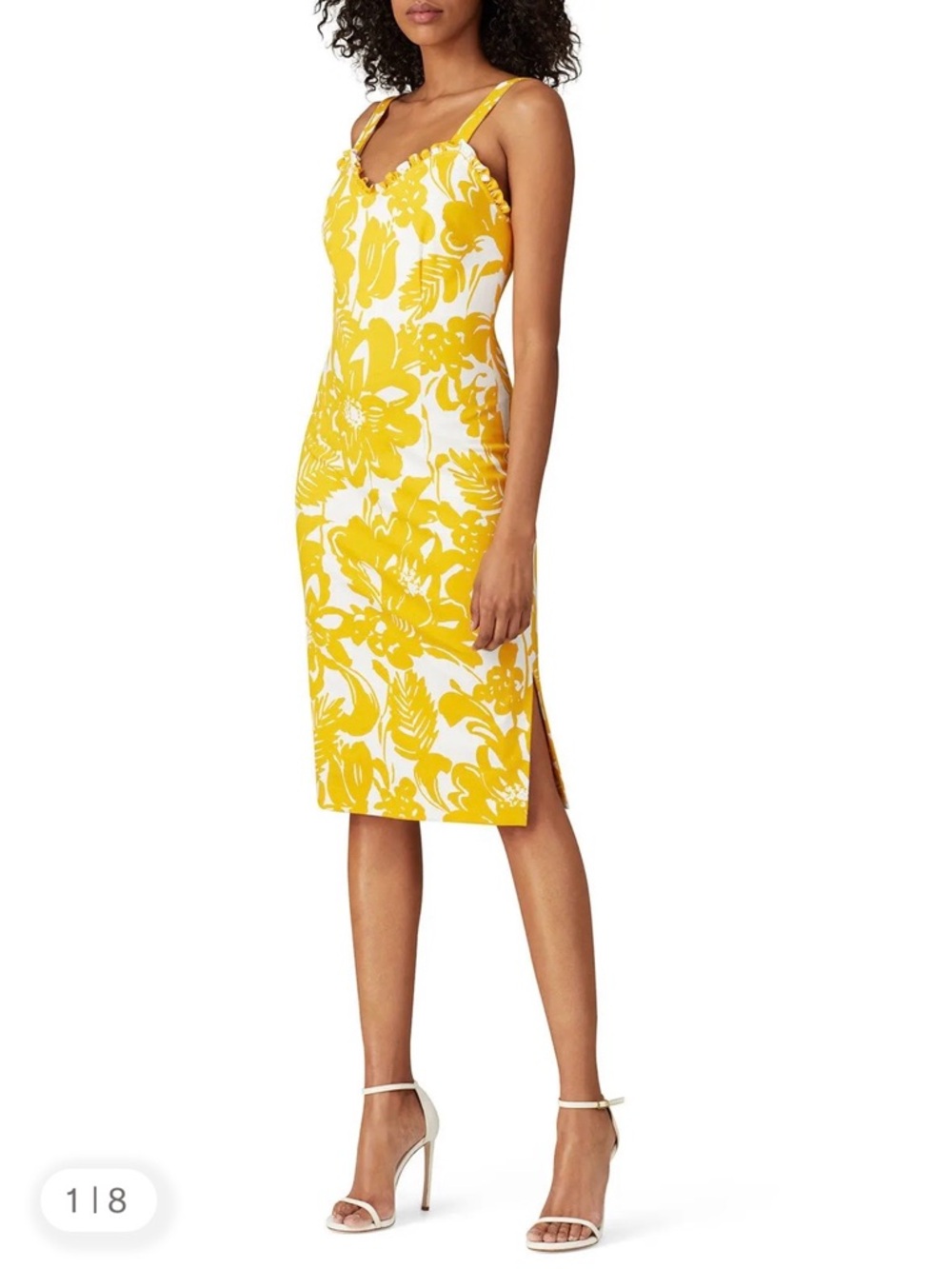 Trina Turk Zile Dress 6 Yellow White Floral Midi Bodycon Sheath GUC Summer Style